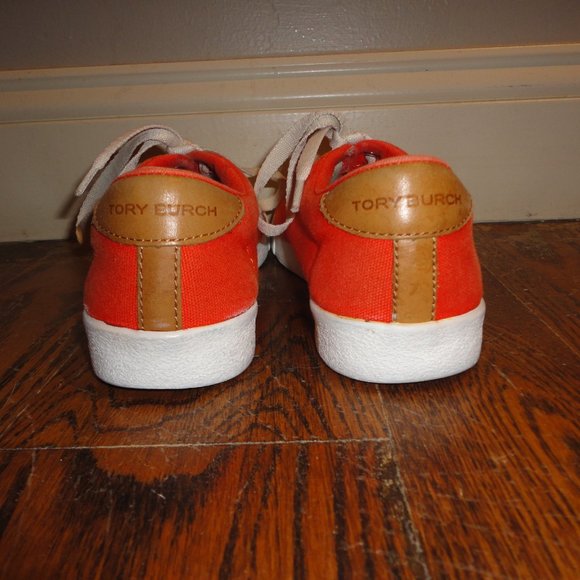TORY BURCH Women's Orange & White Textile & Leather Sneakers Shoes Size 7M - Picture 10 of 11